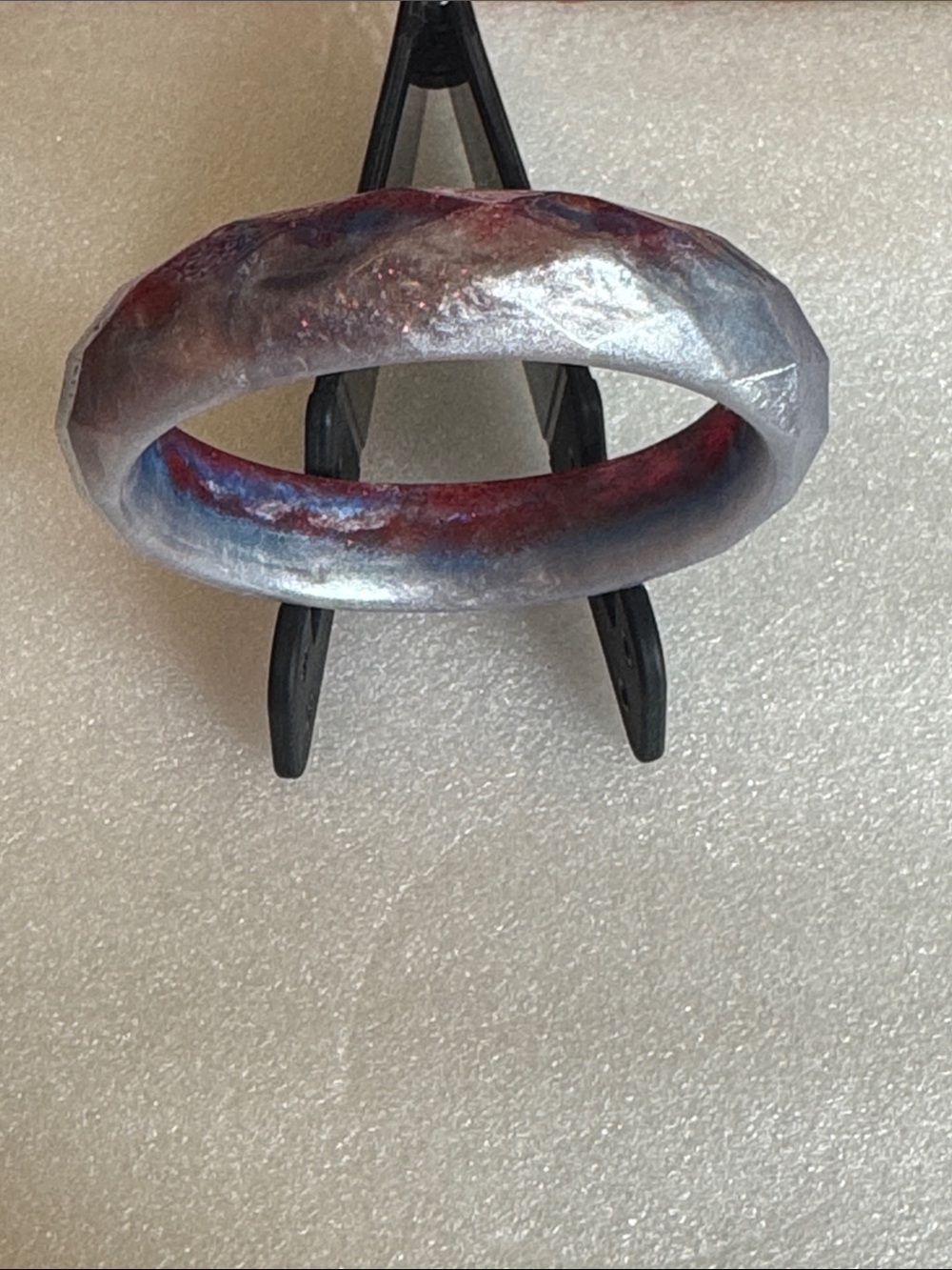 White-Tone Blue & Red Marbled Bangle Bracelet